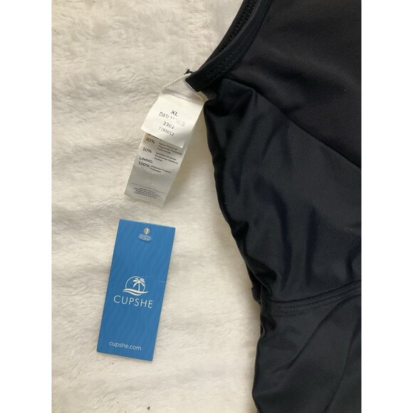 CupShe Extra Large XL Black Bathing Suit‎ NWT One Piece Swimsuit Mesh V-neck - Picture 5 of 12